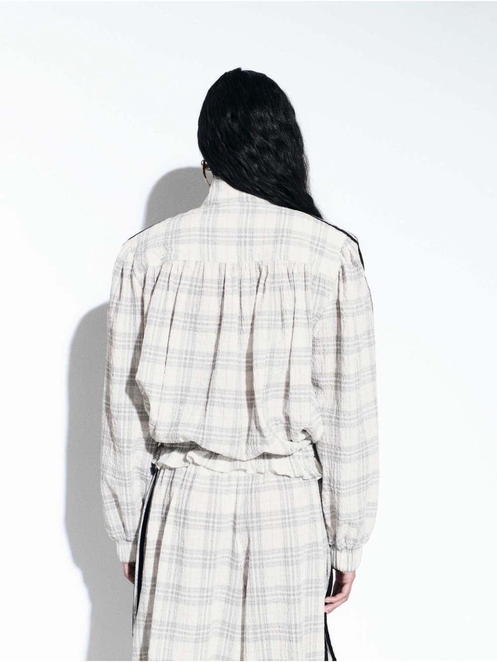 adidas Women’s Cream Plaid Track Jacket with Black Stripes - Picture 3 of 6